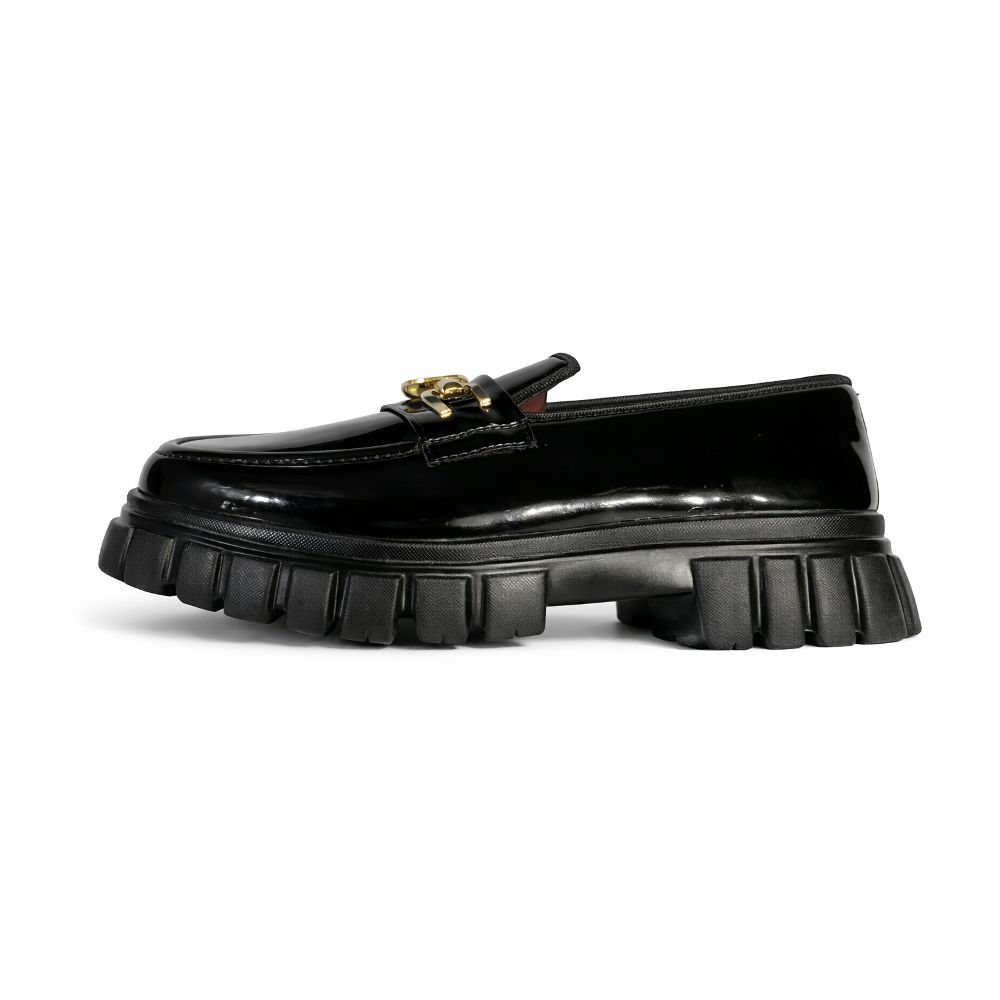 Mens Black Casual Shoes with Rugged Sole with Gold accent